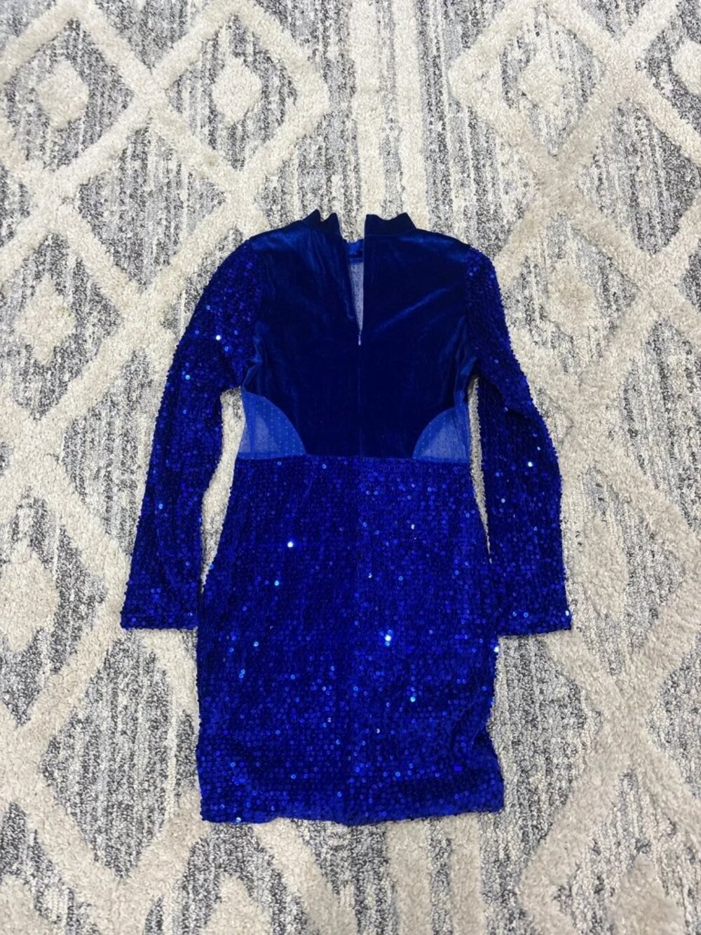 Royal Blue Sequin Short Dress with Velvet Details